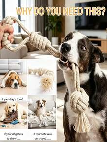 PETSIN Pet Hemp Rope Woven Pet Rope Knot Toy; Durable Chew Toy For Teething And Cleaning Teeth; Tug-Of-War Rope For Small And Medium-Sized Dogs And; Indoor And Outdoor Boredom-Relieving Chewing And Training Dog Toy. - Multicolor - View 6