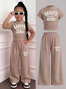  2pcs/Set Gray Knit Outfit, Ruched High Neck Fitted Top Paired With Wide Leg Pants, . - Multicolor - View 5