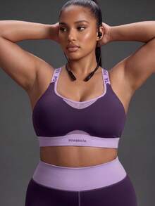 Powerista Women's Plus Size Summer And Spring Purple Color Sculpt Performance Sports Bra With Breathable Mesh Detail And Wide Straps Suitable For Sport And Gym - Purple - View 3