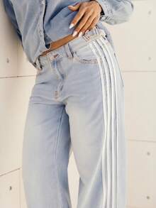 Maju Mazalli Women's Casual Everyday Denim Jeans With Contrast Side Panels Fall - Light Wash - View 3