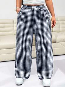 Solflare Patch Casual Women's Plus Size Letter Print Wide Leg Jeans Fall - Navy Blue - View 3