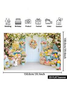 1PC POLYESTER EASTER EGG COLORFUL GARLAND BACKGROUND BACKDROP FOR HOME OFFICE OUTDOOR STUDIO PARTY DECOR SPRING FESTIVAL PHOTO PROPS WALL HANGING GIFT - White - View 5