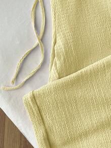 SHEIN Tall Women's Summer Vintage‑Textured Slouchy Ultra‑Low‑Waist Casual Long Pants, Slimming Versatile Solid‑Color Draped Straight‑Leg Trousers - Yellow - View 5