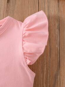 1 buah Atasan Lengan Bergelombang untuk Bayi Perempuan, Gaya Kasual Liburan Musim Panas, Motif Buah dengan Cetakan Huruf, Desain Minimalis Klasik, Modis dan Serbaguna, Cocok untuk Jalan-jalan Musim Panas dan Pakaian Liburan - Berwarna merah muda - View 4