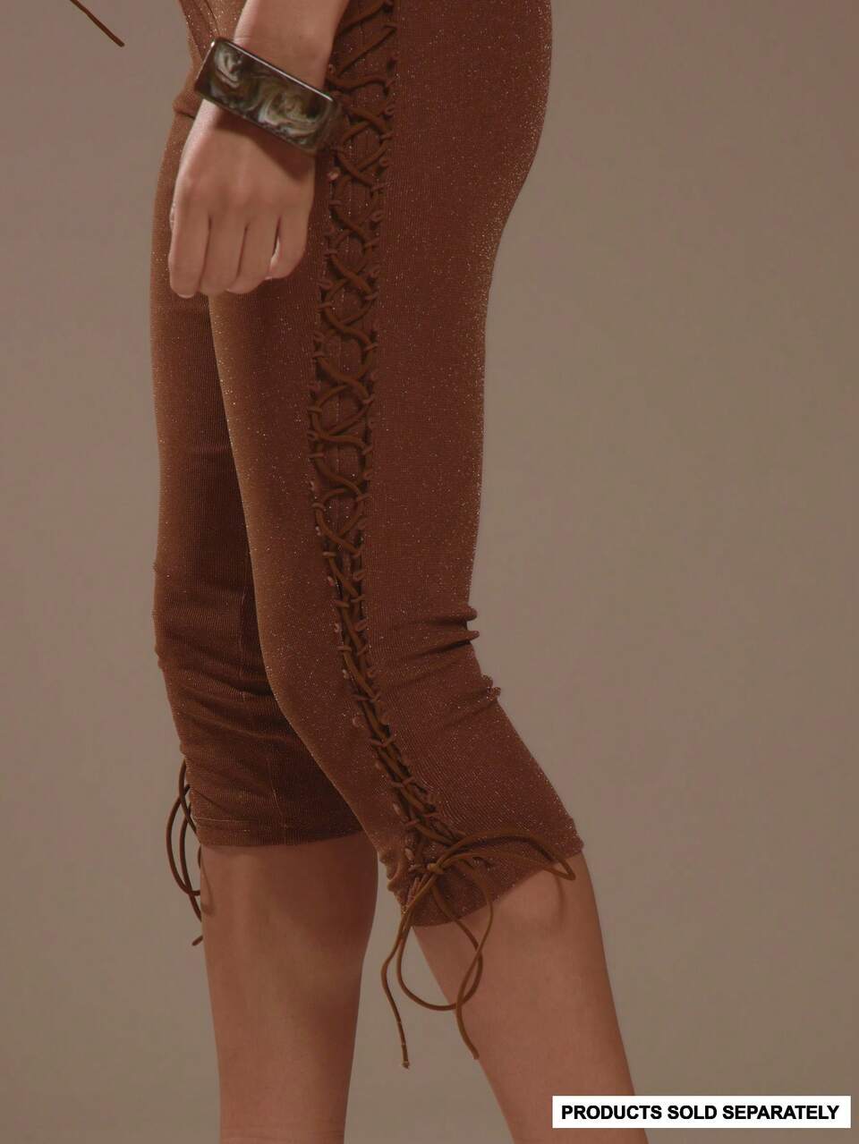 Brown Low Rise Lace Up Capri Leggings