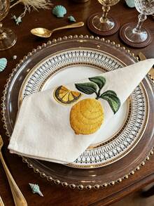 Cirelle 1/2/4 Pcs Embroidered Cloth Napkins, Beige Dinner Napkins With Yellow Lemon Pattern, Reusable Washable Table Napkins For Dining Room, Party & Wedding Decor - Multicolor - View 16