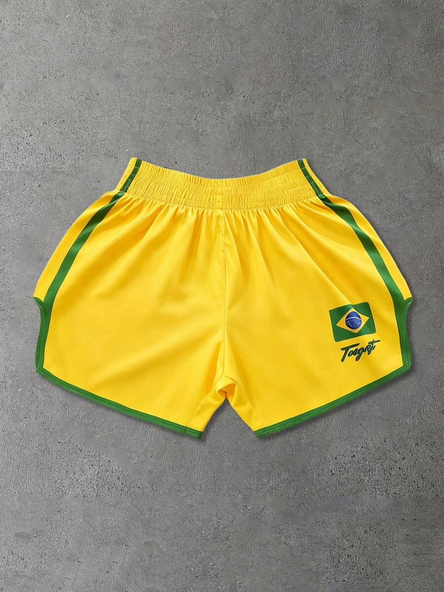 ROMWE MEN Street Life World Cup Men's Brazil Color Boxer Shorts - Yellow - View 1