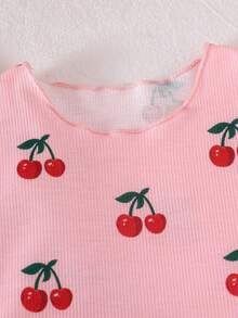 SHEIN Elladie kids 6件組女嬰幼兒0-3歲休閒日常基本度假款柔軟針織無袖上衣T恤與短褲套裝，亮桃紅色3色夏季套裝 - 彩色 - 查看 8