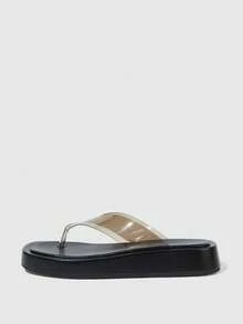 HighSole 春夏新款露趾厚底增高女款涼鞋，適合購物、海邊度假 - 透明黑色 - 查看 2