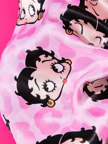Betty Boop x SHEIN 單包裝可愛時尚亮面緞面柔軟大號大腸圈髮圈，卡通印花豹紋，適合居家或外出使用，Hi - 彩色 - 查看 3