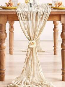 Polyester Cream Foldable Table Runner – Holiday Wedding Birthday Party Decor, Home Dining Table Cover, Versatile For Photo Frame Display, Banquet Kitchen Events - Beige - View 2
