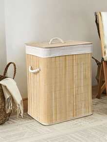1 pieza Cesta de ropa sucia plegable de bambú de gran capacidad con tapa y asas, rectangular / redonda disponible, cesta de almacenamiento de ropa sucia ahorradora de espacio para el hogar, dormitorio, baño, cuarto de lavado - Color original de bambú. - Ver 10