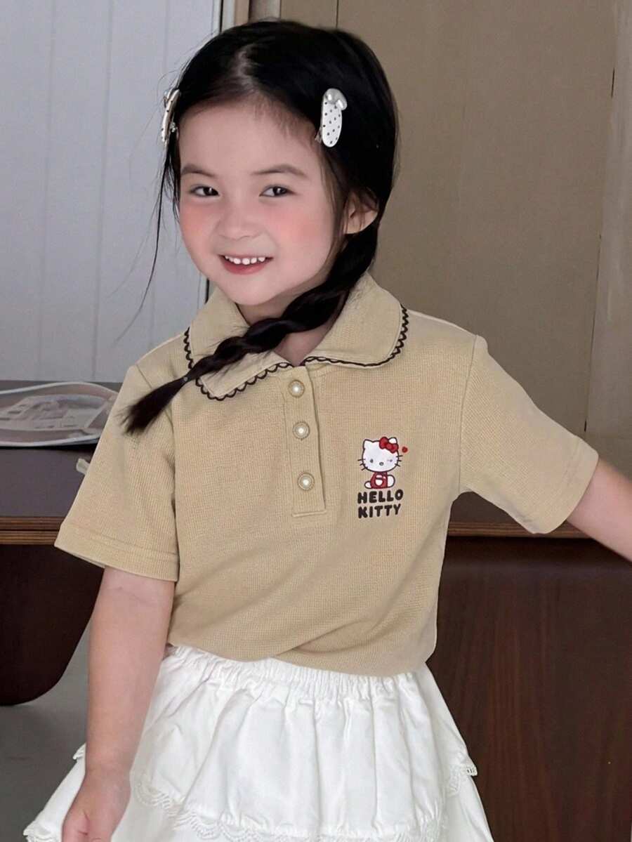 Dazy Kids HELLO KITTY | DAZY 女童休閒短袖翻領套頭T恤,KT貓咪印花 - 粉色 - 查看 1