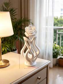 White 3D Printed Modern Abstract Rose Sculpture Minimalist Flower Art Statue Aesthetic Home Decor Suitable For Living Room Shelf Display Indoor Ornament - multicolor - View 3