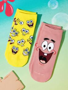 SpongeBob SquarePants | SHEIN 2 Pairs, Comfortable And Cute Cartoon Pattern Socks - color - View 2