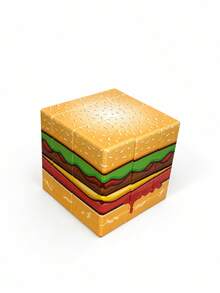 Joivida 1Pc Poker/Burger/Dollar Print 3x3 Puzzle Cube, UV-Printed Mirror-Style Irregular Cube, Creative Hamburger-Shaped Desktop Ornament For Office, Travel, Party, Birthday & Novelty Gift - Multicolor - View 14