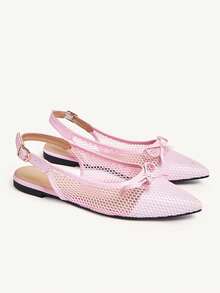 CUCCOO CHICEST Women's Shoes Summer Flat Bottom Pointed Slingback Shoes Mesh Bow Breathable Buckle Fashion Mules Shoes Casual Daily Wear - Pink - View 8