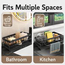 1PC Multi-Grid Sink Sponge Storage Rack With Towel Bar, Rustproof Metal Kitchen Sink Caddy Organizer, Drainable Countertop Holder For Dish Sponge Scrubber Steel Wool Soap, Space-Saving Kitchen Accessory For Sink Counter Tidying - one size fits all - View 7