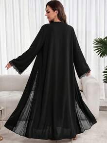 Al Najma Women's Solid Color Lace Patchwork Elegant Long Sleeve Abaya - Black - View 2