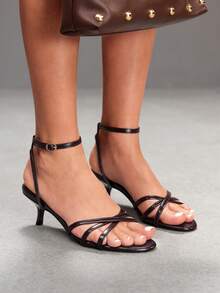 CUCCOO SZL 女款 5.5CM 尖頭棕色踝帶小貓跟鞋，性感百搭優雅，適合日常通勤/派對/約會/宴會 - 鏽棕色 - 查看 4