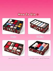 Betty Boop x SHEIN Betty Doll Printed Fabric Drawer Storage Set, Multi Size Closet Storage Box With Divider, Foldable Underwear And Sock Storage, Suitable For Wardrobes And Dresses, Cute Pattern Design - Multicolor - View 3