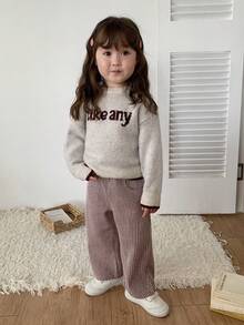 DAZY Quần jean ống loe kẻ sọc dáng rộng cho bé gái chập chững mùa thu - Hồng - Xem 5