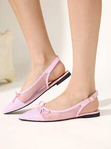 CUCCOO CHICEST Women's Shoes Summer Flat Bottom Pointed Slingback Shoes Mesh Bow Breathable Buckle Fashion Mules Shoes Casual Daily Wear - Pink - View 5