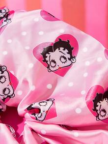 Betty Boop x SHEIN 單包裝可愛時尚亮面緞面柔軟大碼大腸圈卡通印花波點髮圈，適合居家或外出使用，高P - 粉色 - 查看 3