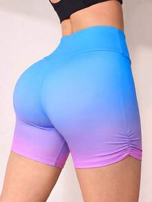 Core Rhythm New Summer Women's Gradient Tie-Dye High Waist Yoga Shorts With Side Ruched Details To Shape Hips, Suitable For Fitness, Running And Daily Wear - Multicolor - View 4