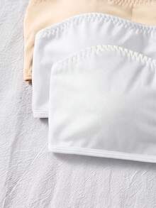 SHEIN 青少年女孩簡約舒適加厚防滑抹胸上衣 3件組 白色夏季娃娃裝 - 彩色 - 查看 3