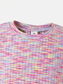 SHEIN 女童秋季休閒混紡T恤與內搭褲套裝 - 粉色 - 查看 10