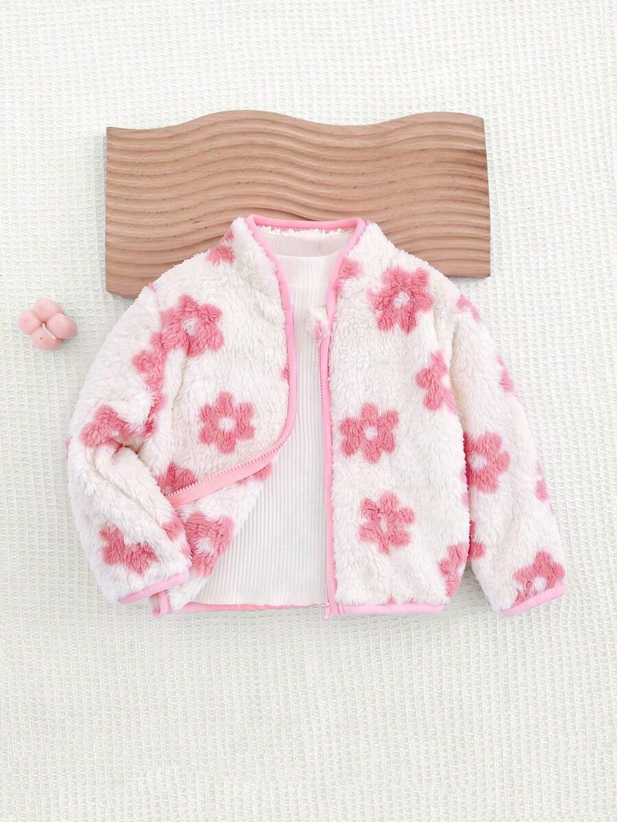 Cozy Pixies 女嬰休閒百搭白色底粉色碎花小立領長袖鈕扣上衣,秋季款 - 米色 - 查看 1