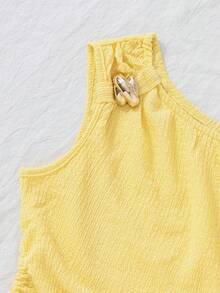 SHEIN 青少年女孩背心上衣套裝 T-shirt，不對稱肩部設計，度假穿搭，休閒舒適日常款 - 黃色 - 查看 8