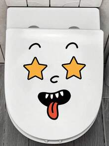 4 Sheets Self Adhesive Removable Glossy Cartoon Face Stickers For Plastic Surface Wall Fridge Trash Can Toilet Bathroom Home Decor Fun Theme Decorative Cover Imperfections Hide Scratches - Black - View 4