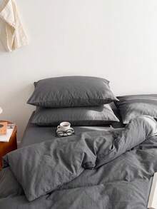 2pcs 100% Cotton Pillowcases, Natural Texture, Soft Touch, Envelope Closure, Suitable For Bedroom, Bedding - Dark Grey - View 8
