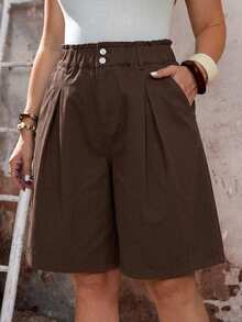 SHEIN EMERY ROSE CURVE 大尺碼休閒牛仔短褲 度假牛仔短褲 Jorts - 棕色 - 查看 7