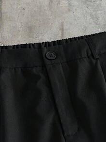 AXEPEAK 男士時尚鈕扣襯衫與寬鬆口袋長褲套裝 - 黑色 - 查看 9