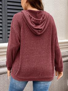 SHEIN LUNE Sudadera con capucha de hombros caídos y cordón para tallas grandes, atuendo de viaje para primavera y otoño, aeropuerto - Color caoba - Ver 2