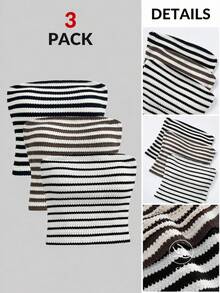 Soleia 3 pièces Top de vacances en tissu texturé rayé grande taille, convient pour la plage - Noir et Blanc - Voir 8