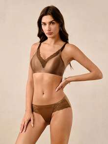 Hourtrue Women's 2pcs Lace Patchwork Lingerie Set - Coffee Brown - View 4