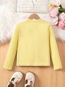 SHEIN 女童素色拉鍊休閒日常長袖外套 - 黃色 - 查看 9
