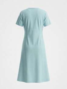 TaskEZ Mint Green V-Neck Short Sleeve Double Pocket Convenient Minimalist Fresh Scrub Uniform Nurse Dress - Cadet Blue - View 9