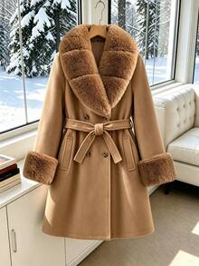 Tween Girl Long Sleeve Fleece Fall Clothes Fall Vintage Versatile Button Fur Trim Collar Overcoat, Holiday Outfits - Brown - View 5