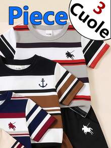 3 Random Piece From 5 Designs Tops Handsome Combination Outfit Set Summer Outing Preferred Minimalist Letter Print Pattern Navy Blue T-Shirt - White - View 6