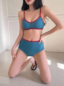 DAZY Setelan Baju Renang Dua Potong Gaya Liburan untuk Anak Perempuan: Atasan Tank Top Berkilau yang Melangsingkan dan Bawahan Bikini Segitiga Warna Kontras - Biru - View 5