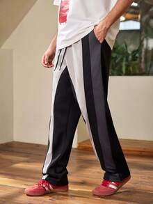 Whitmere Men's Casual Patchwork Contrast Color Pants - Black - View 6