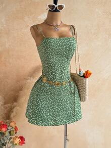 Soleia WYWH Urlaub Frühjahrsferien Kleid mit kleinem Blumenmuster Trägerkleid - Minzgrün - Übersicht 5