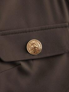 SHEIN MOD Solid Button Detail Crop Jacket In Fall/Winter - Mocha Brown - View 4