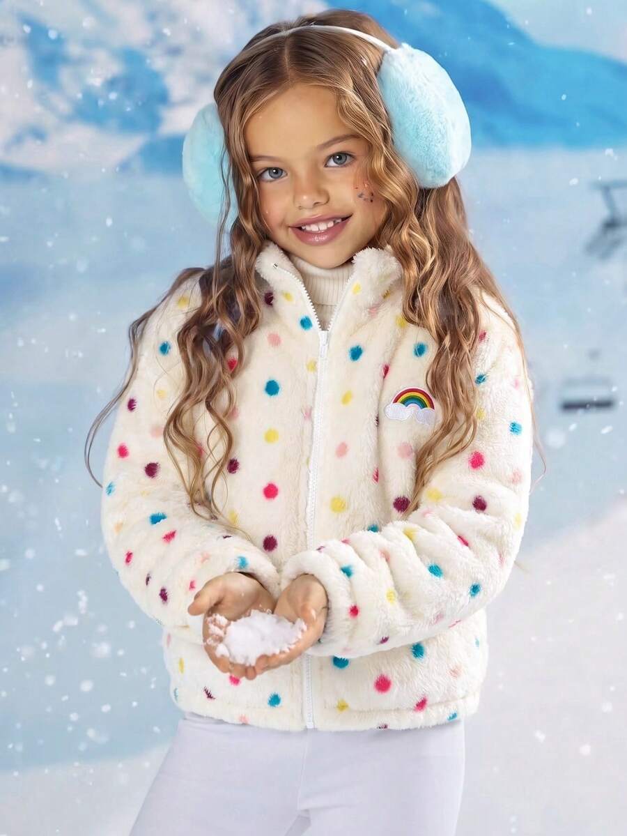 Emery Rose Kids Emery Rose Kids 女童波點圖案長袖前開拉鍊抓絨冬季外套 - 白色 - 查看 1