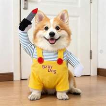 PETSIN 1件萬聖節寵物侍從殺手造型服裝－戴帽貓狗兩件式套裝 - 黃色 - 查看 10